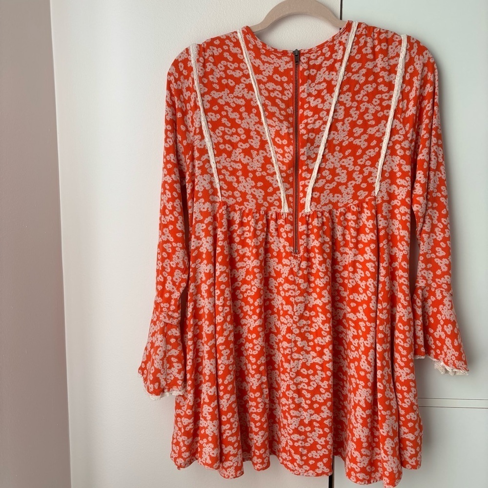 Free People Like You Best Floral Mini Dress Coral Bell Sleeve Boho Small S - Picture 6 of 6